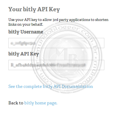 pegar API Key do bitly