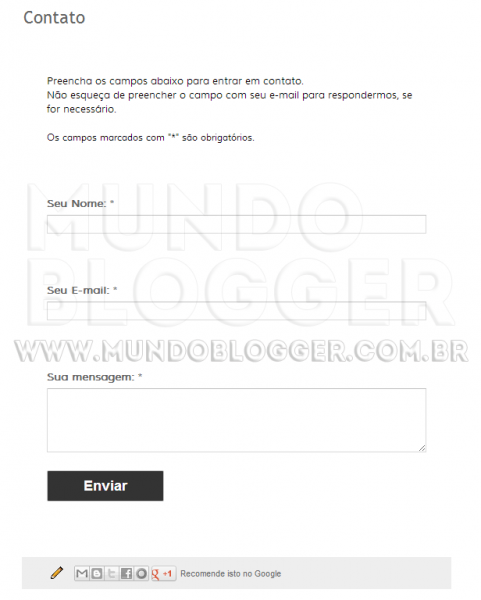 Gadget Formulario de contato na pagina estatica do blogger